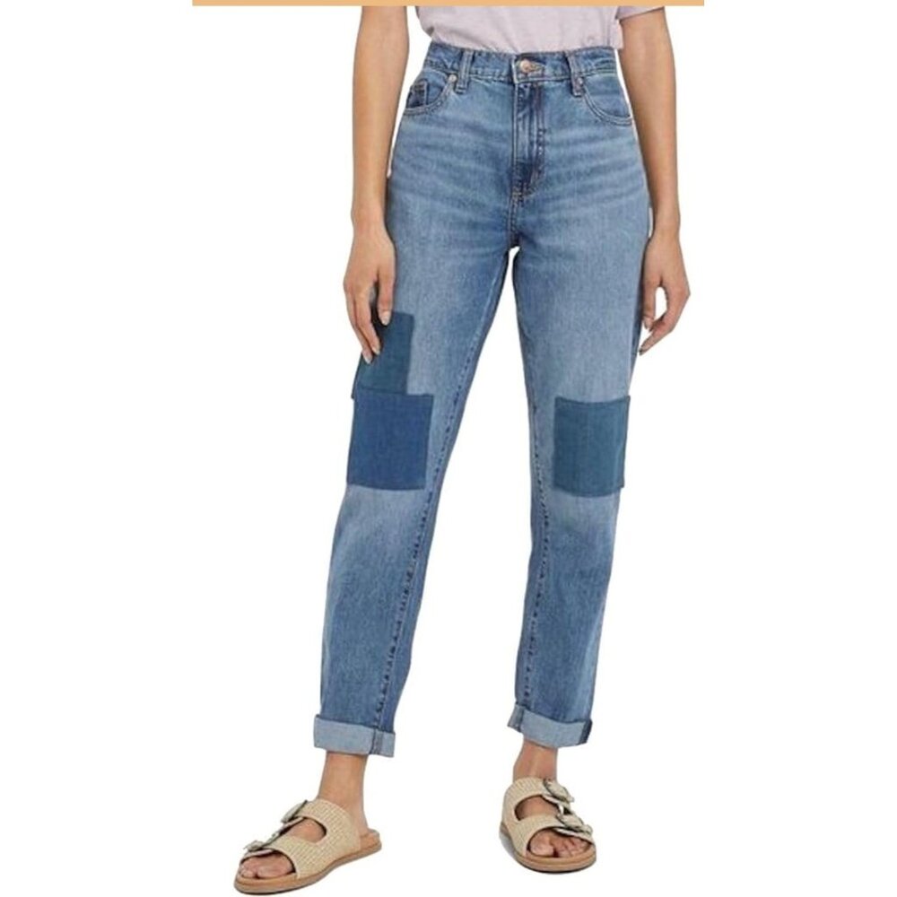 Universal Thread Boyfriend‎ Patchwork Boho Jeans High Rise Raw Hem 6 (30x29)